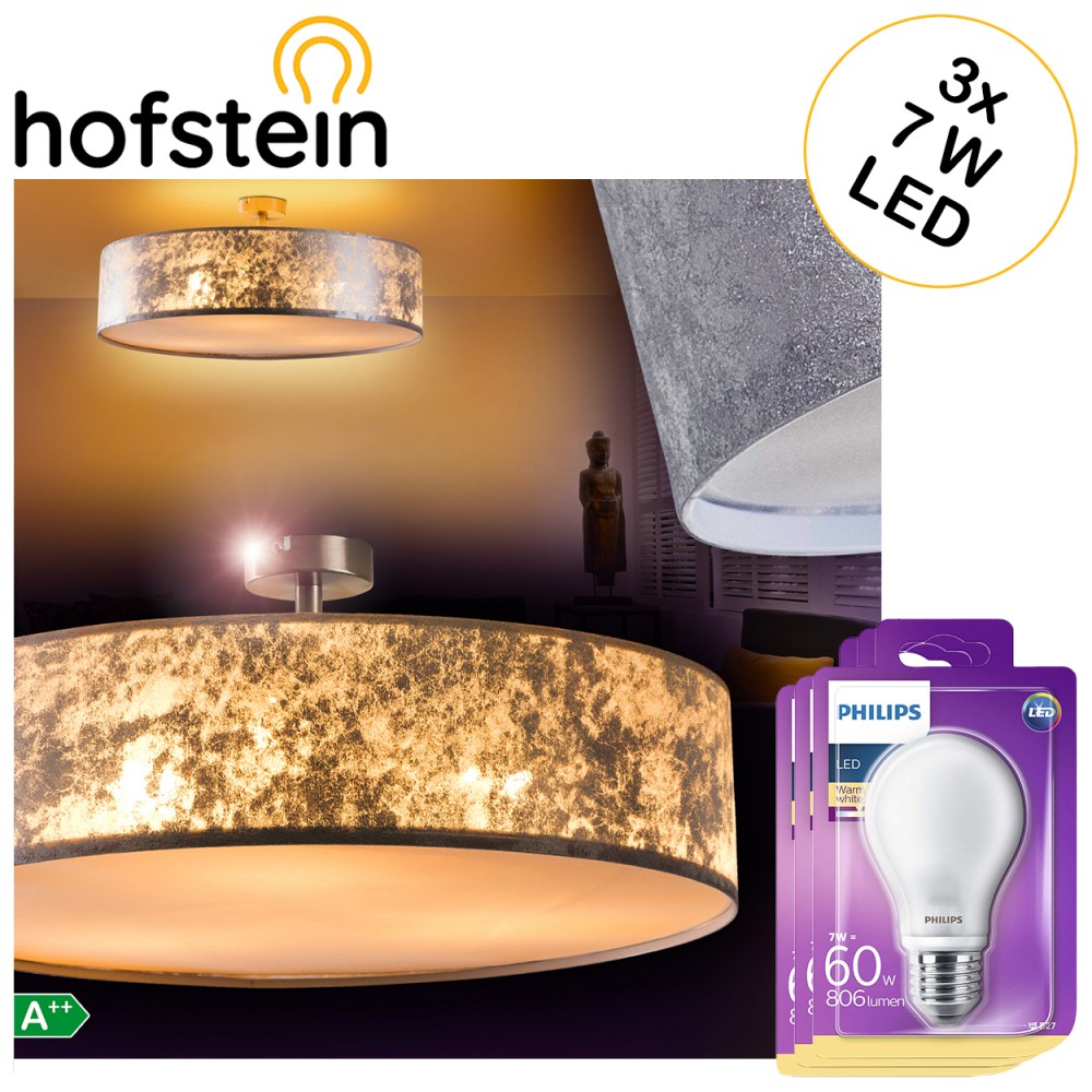 Wohn Schlaf Raum Decken Lampe mit 3 Philips LED Leuchtmittel 7 Watt Ø50 cm Stoff