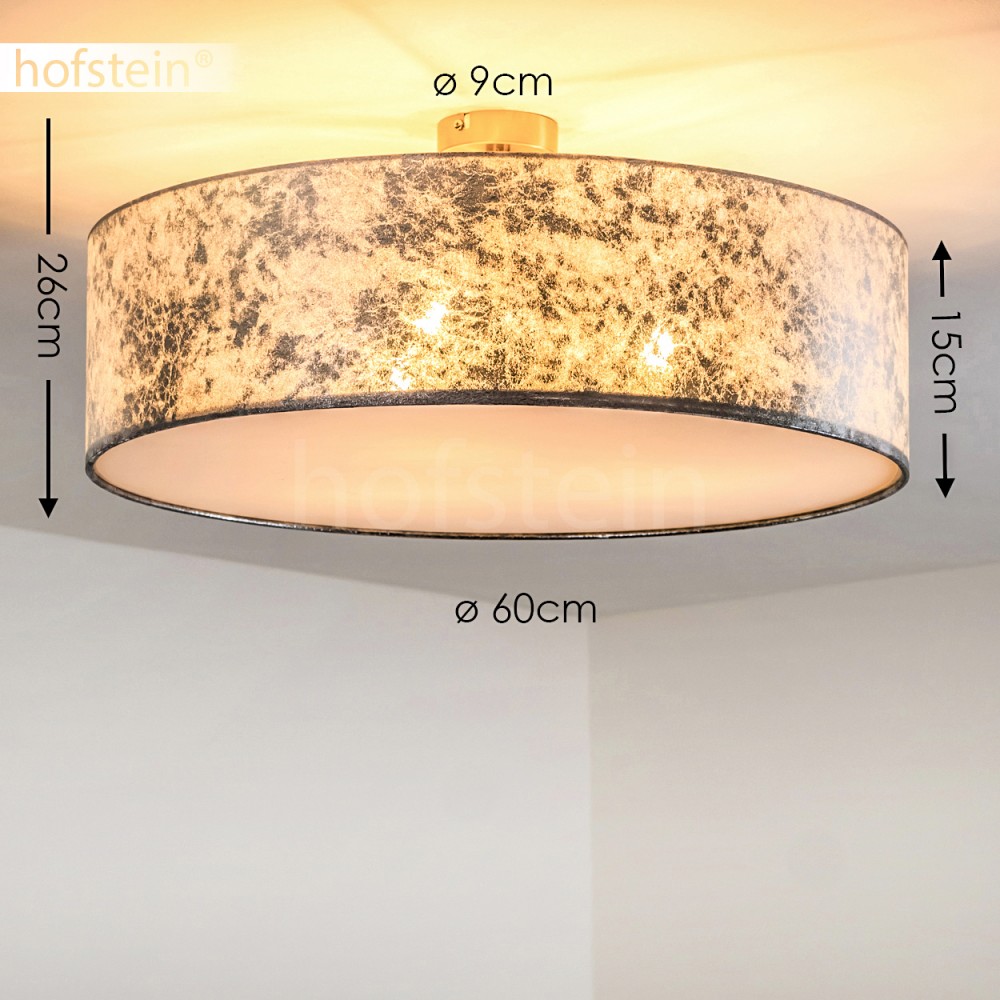 Flur Stoff Lampe Leuchte Silber mit 3 x 7 Watt Philips LED Birne Ø60cm Wohn Raum